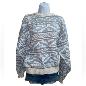 vintage 80s blue white and gray patterned sweater
